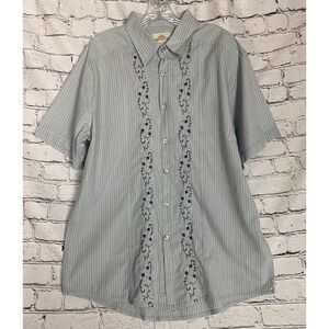 NWT Route Sixty Six‎ Mens Button-Up Shirt L Blue Pinstripe Floral Short Sleeve